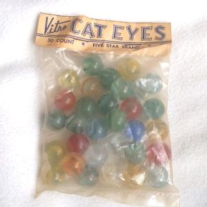 Vintage Vitro Cat Eyes Marbles 30 Count Bag Five Star Brand USA Made NOS